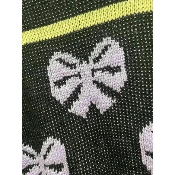 VTG women Small knit sweater Tunic Black Purple Bows Heart 1980s 1990s Oversized - Picture 2 of 5